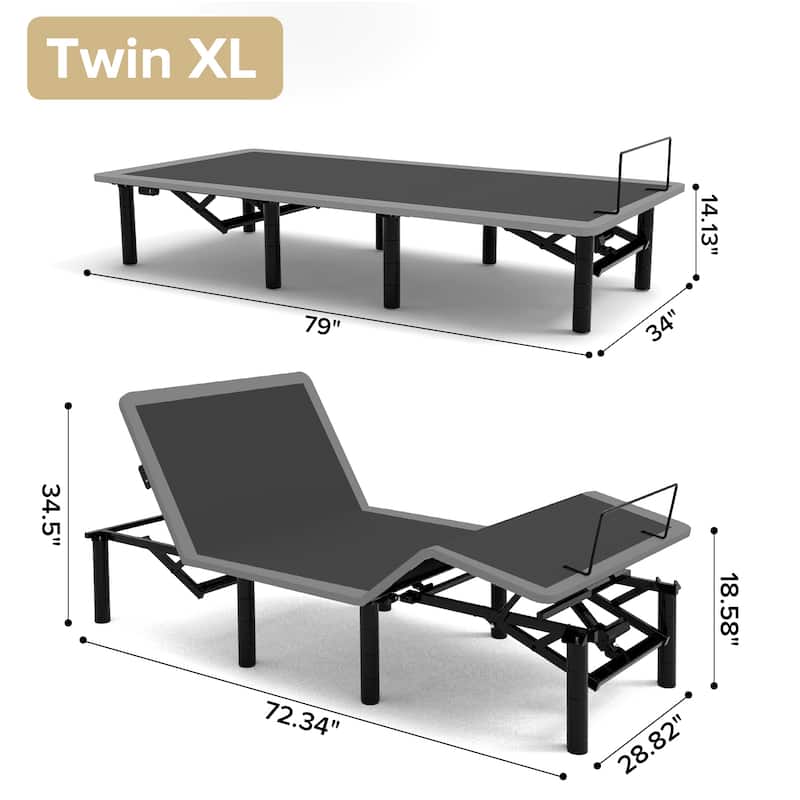 Adjustable Bed Frame with Massage Head & Foot Incline Twin XL Size Wireless Remote,USB ports,LED Light,4 Height-Adjustable Legs