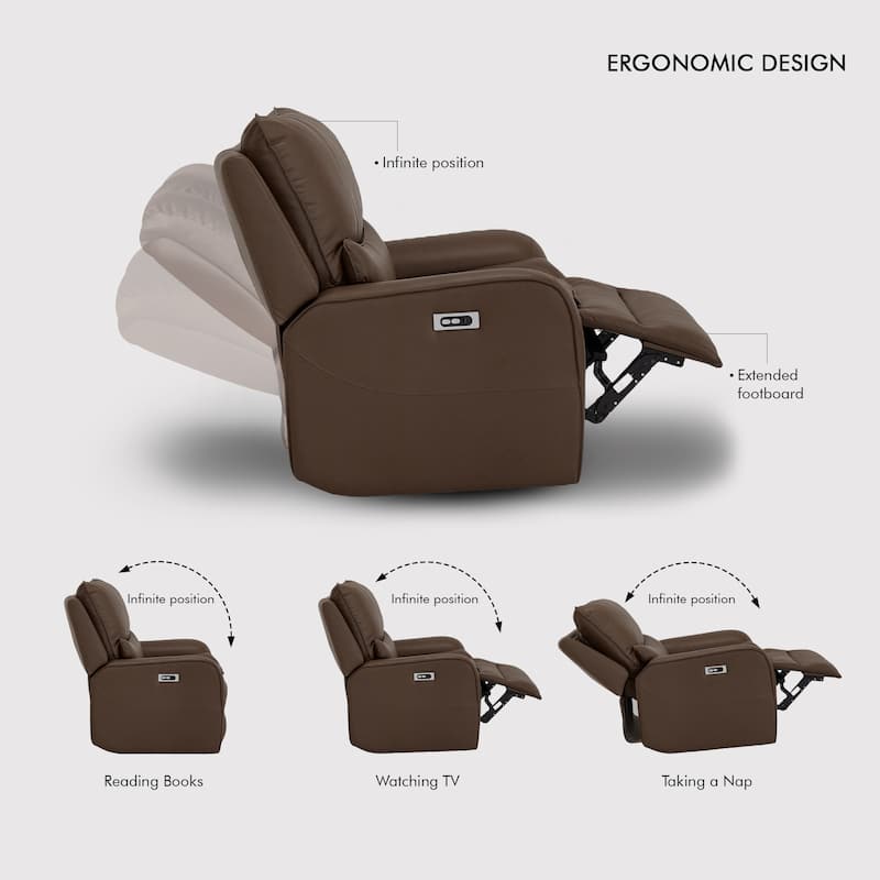 48.5" W Faux Leather Dual-Power Oversized Width Seat Recliner with USB & USB-C Charging, Ajustable Headrest