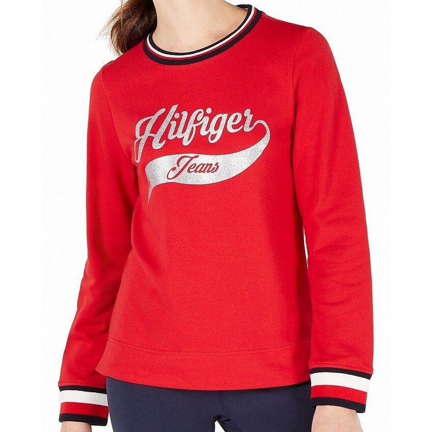 Shop Tommy Hilfiger Women S Sweatshirt Silver Medium Crew Logo Overstock 30536586