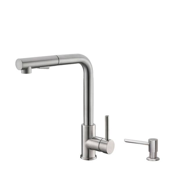 slide 2 of 10, STYLISH Pull Down Kitchen Faucet + Soap Dispenser - Stainless Steel Finish Brushed Stainless Steel