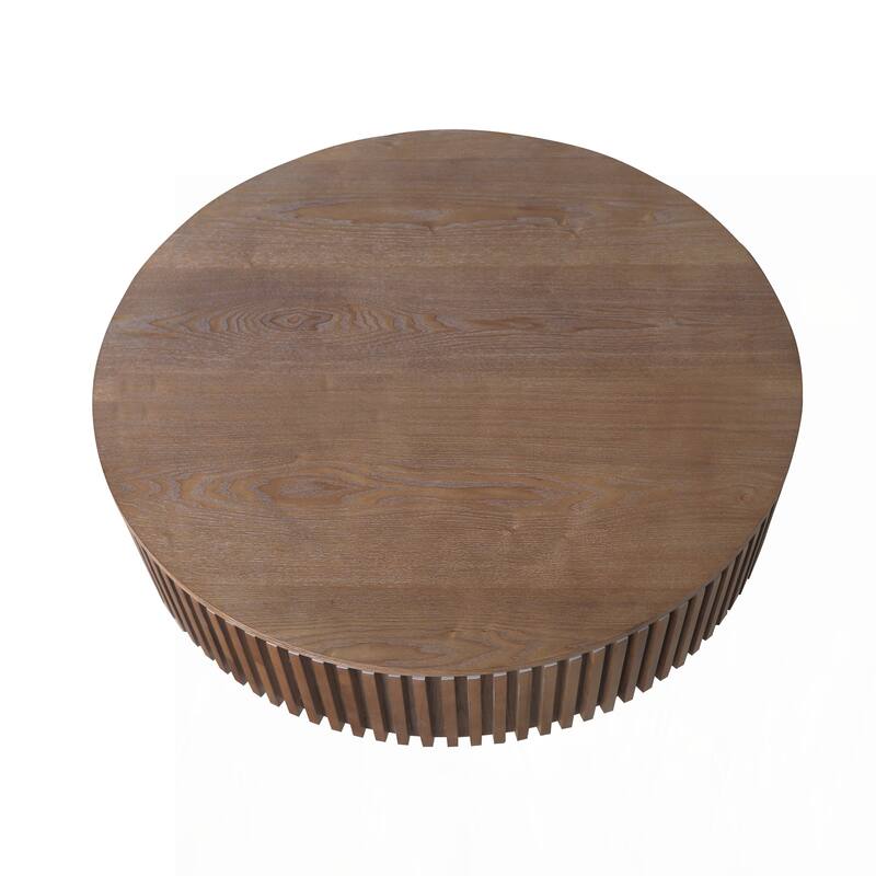 39.37'' Round Coffee Table with Storage, Natural Wood