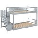 preview thumbnail 7 of 16, Twin over Twin Floor Kids Bunk Bed, Ladder with Storage, Gray