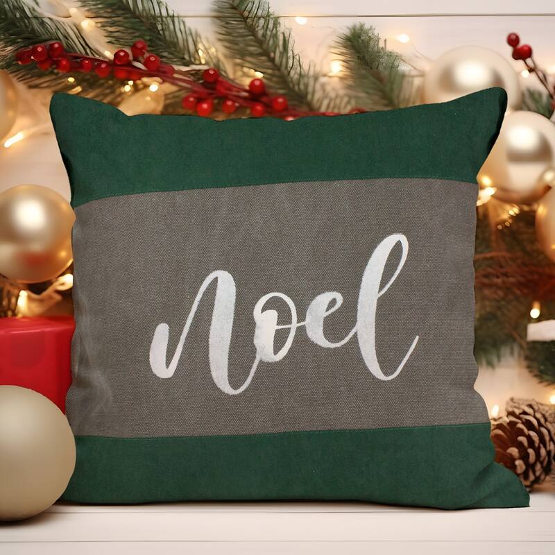 18" Green and Brown Suede "Noel" Christmas Square Throw Pillow