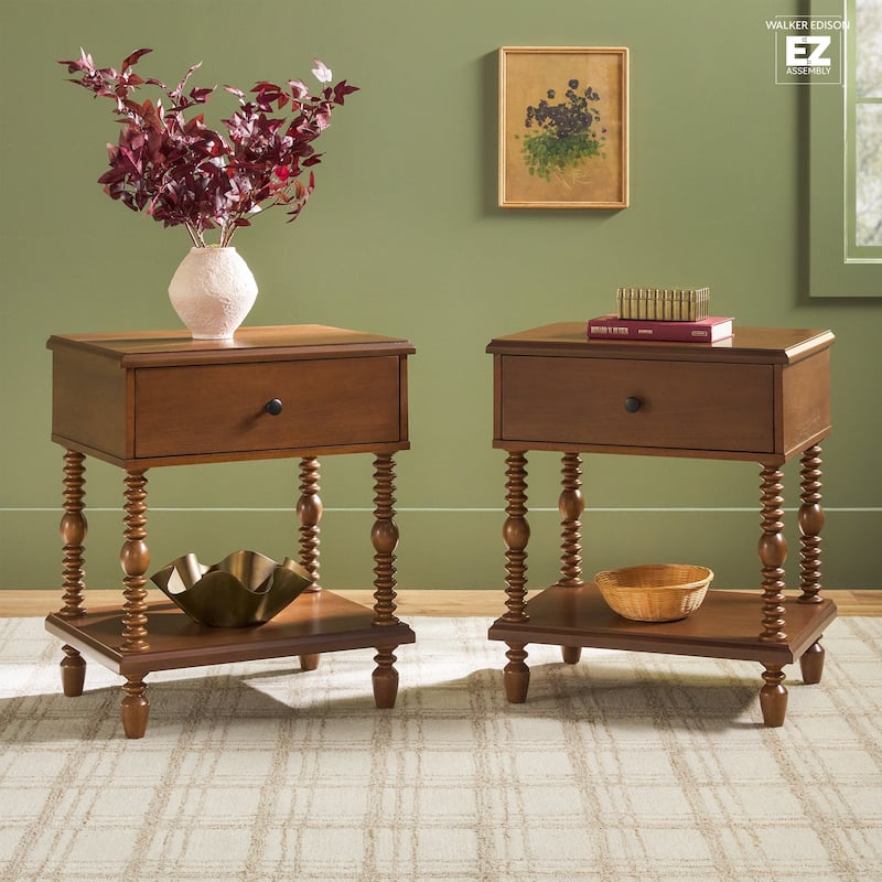 Walker Edison Easy Assembly Solid Wood 1-Drawer Nightstand (Set of 2) - Dark Brown