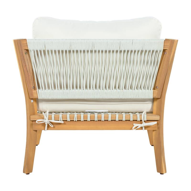 Christopher Knight Home - Modern Outdoor Acacia Wood Patio Lounge Chair with Woven Rope Accents and Weather-Resistant Cushions