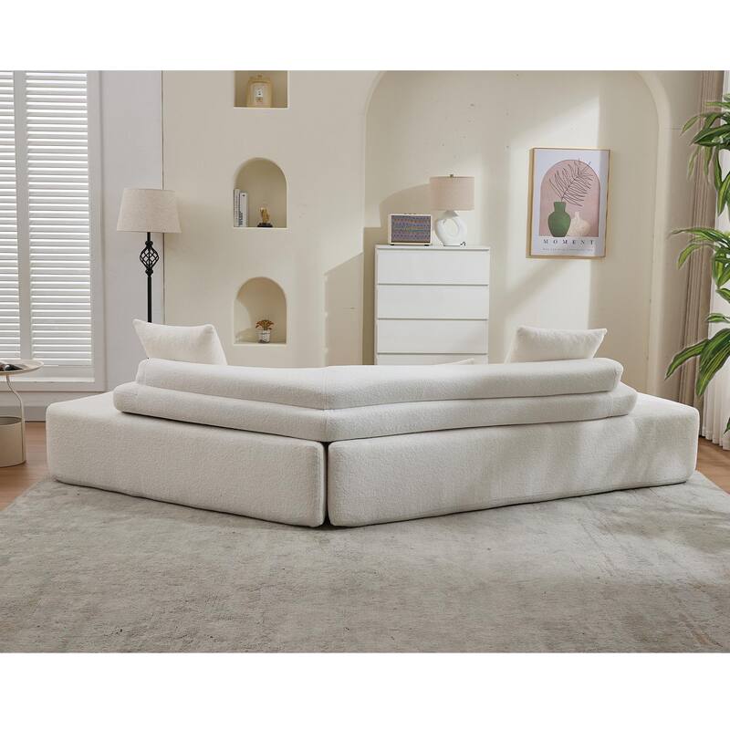 128Inch Cloud Sectional Couch,Modern Boucle Teddy Fabric Modular Sofa