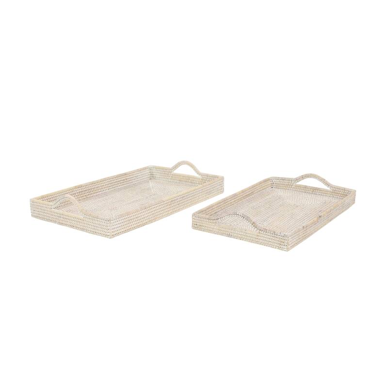 Cream or Brown Rattan Tray (Set of 2) - 26 x 16 x 3