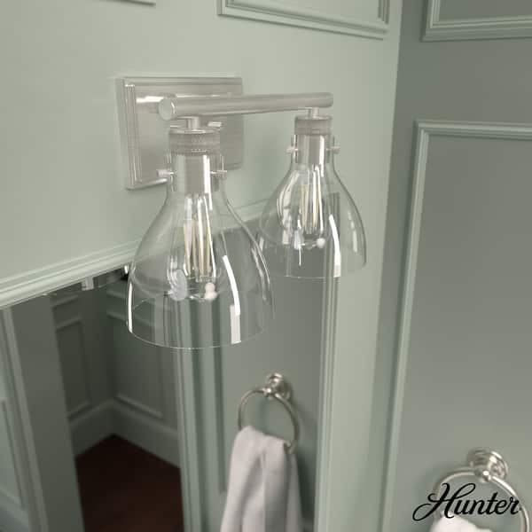 slide 2 of 11, Hunter Van Nuys Bathroom Vanity Wall Light - Bathroom, Laundry - Transitional, Vintage, Farmhouse - Damp Rated! 15" - 2 Light - Brushed Nickel