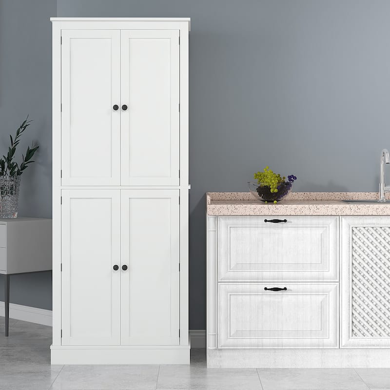 HOMCOM 72" Kitchen Pantry, Modern 4-Door Kitchen Storage Cabinet with Inside Drawer, Hanging Door Shelves,White