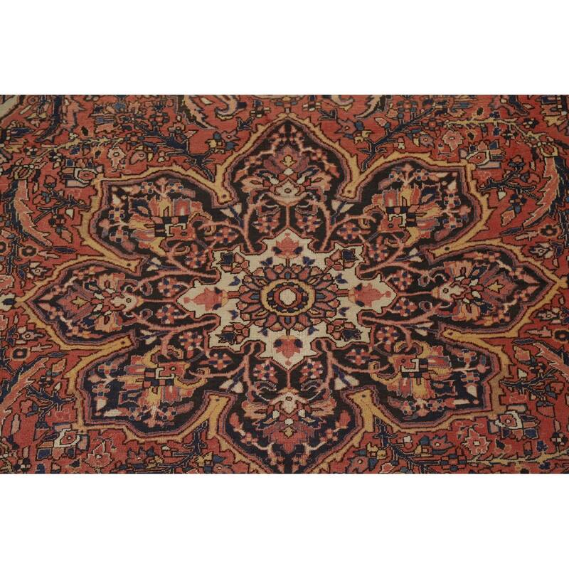 Hand Knotted Oriental 100% Wool Carpet Traditional Floral Red Heriz Area Rug - 11' 2'' X 8' 2''