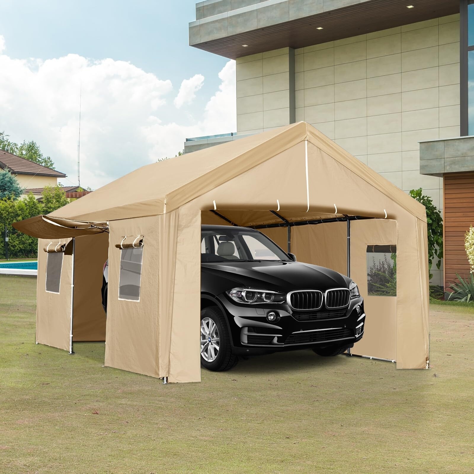 Carport 13 20 FT Heavy Duty Car Canopy Storage Shed Grey