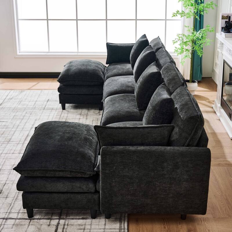 140.9" U-shaped Cashmere Modular Sectional Sofa with 2 Movable Ottomans