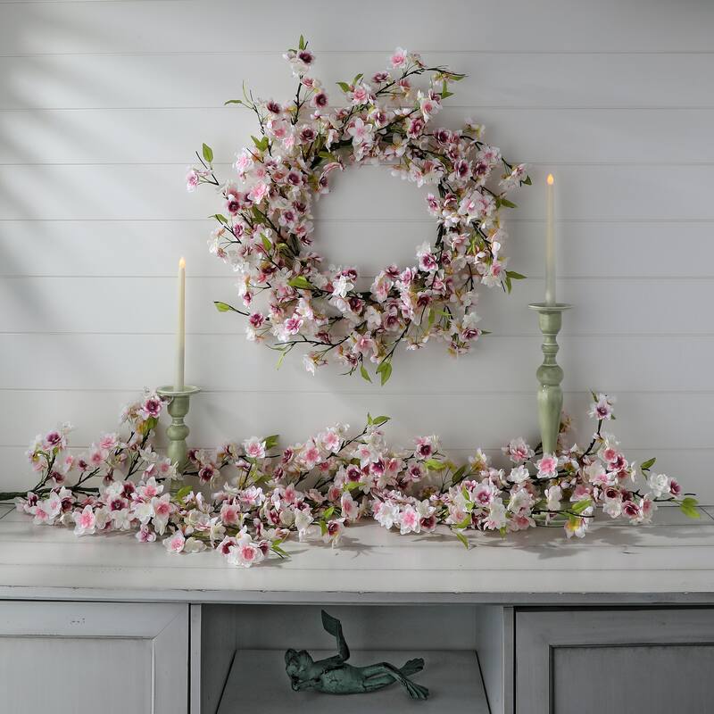24" Cherry Blossom Wreath - white