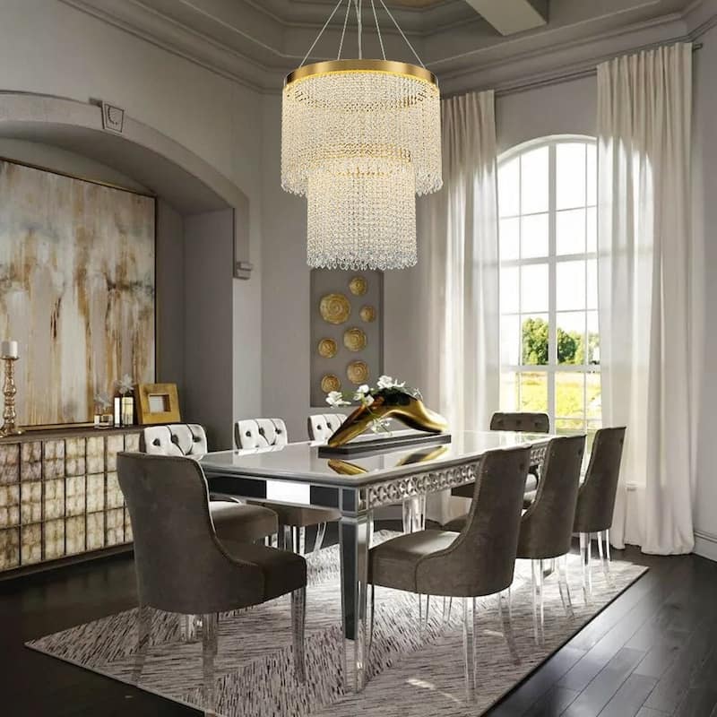 Luxury Faceted Crystal Dimmable LED Tiered Chandelier - Brass