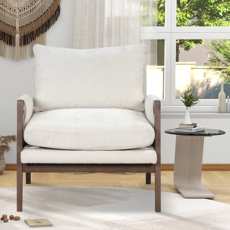 Mid-Century Modern 30.2" Velvet Arm Chair with Solid Wood and Thick Seat Cushion for Living Room