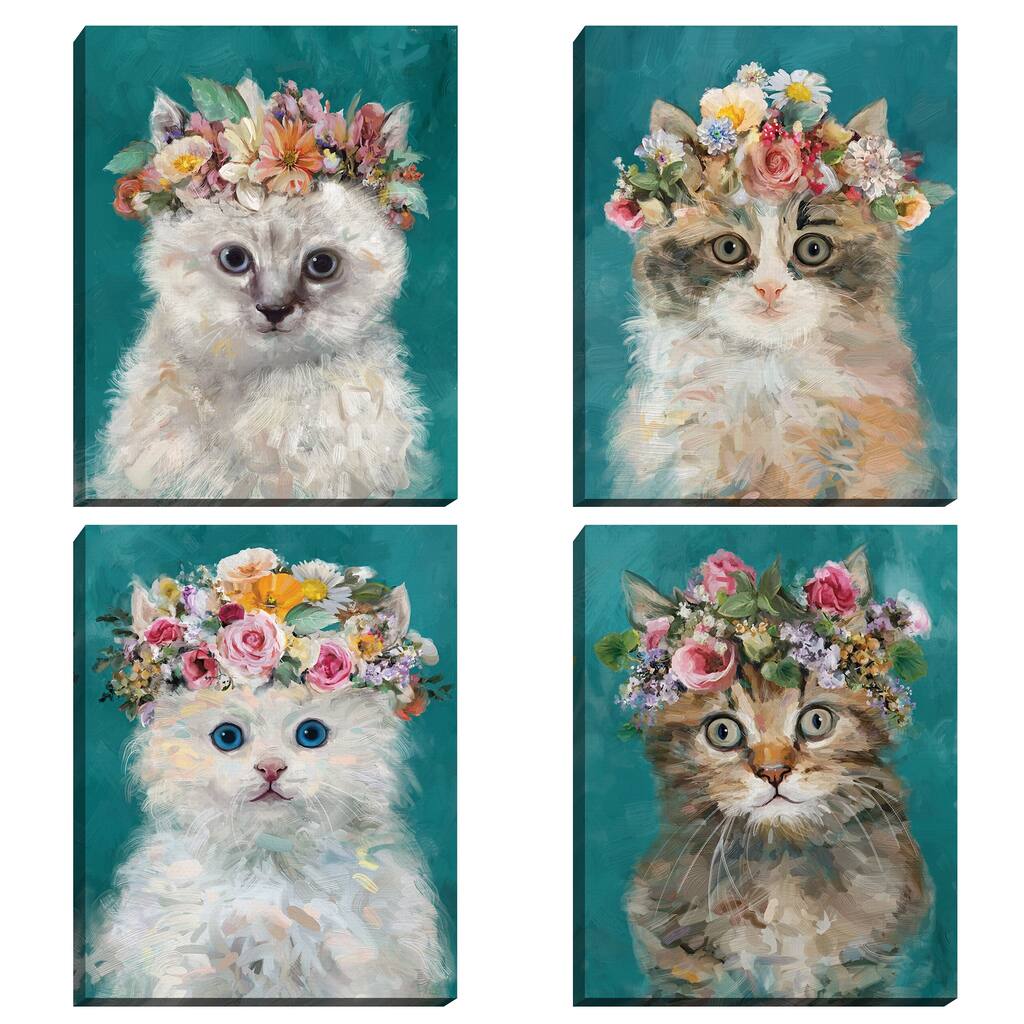 Flower Power Kitty I - IV by Studio Arts Canvas Art Prints