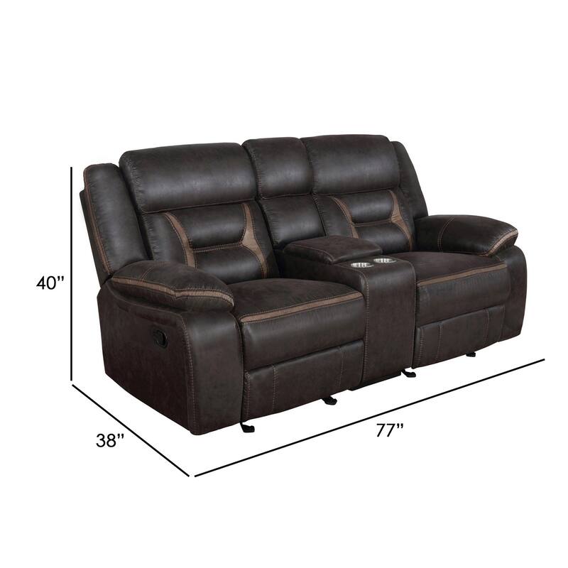 Tye 77 Inch Glider Manual Recliner Loveseat, Cool Dark Brown Faux Leather
