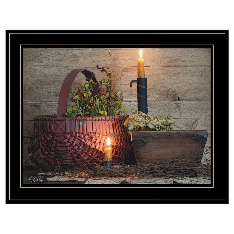 TrendyDecor4U Farmhouse "The Red Basket" Framed Print Wall Art by Susie Boyer - Earthtone