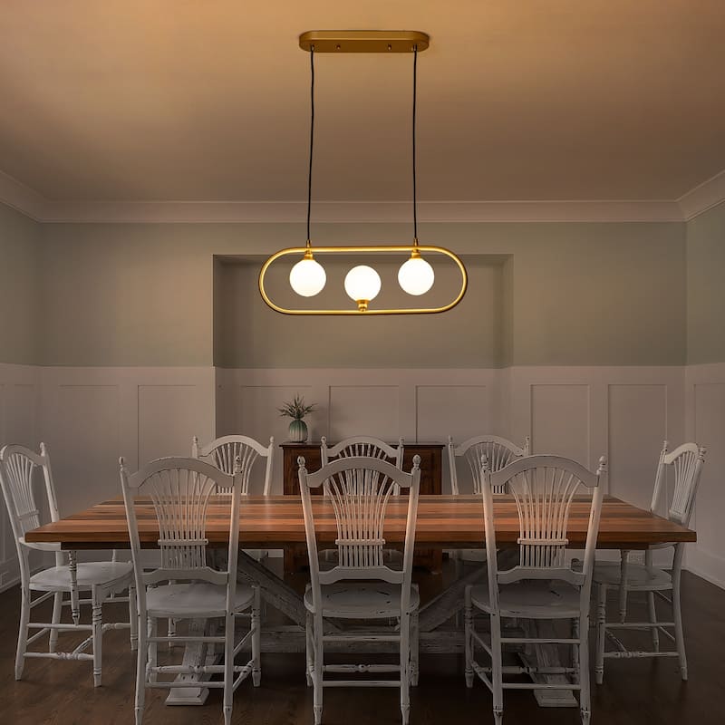 3-Light Linear Kitchen Island Pendant Frosted Milky White Glass Globes - Dia.22.83-in
