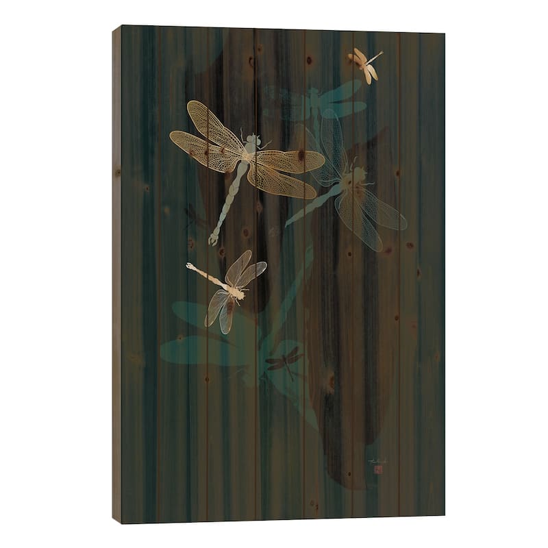 Midnight Dragonflies Print On Wood by Thoth Adan - Multi-Color - 26x18x1.5