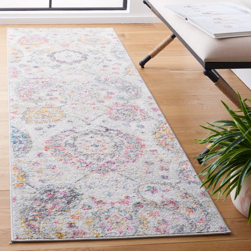 SAFAVIEH Madison Belle Boho Glam Paisley Pattern Area Rug - 2'3" x 8' Runner - Grey/Gold