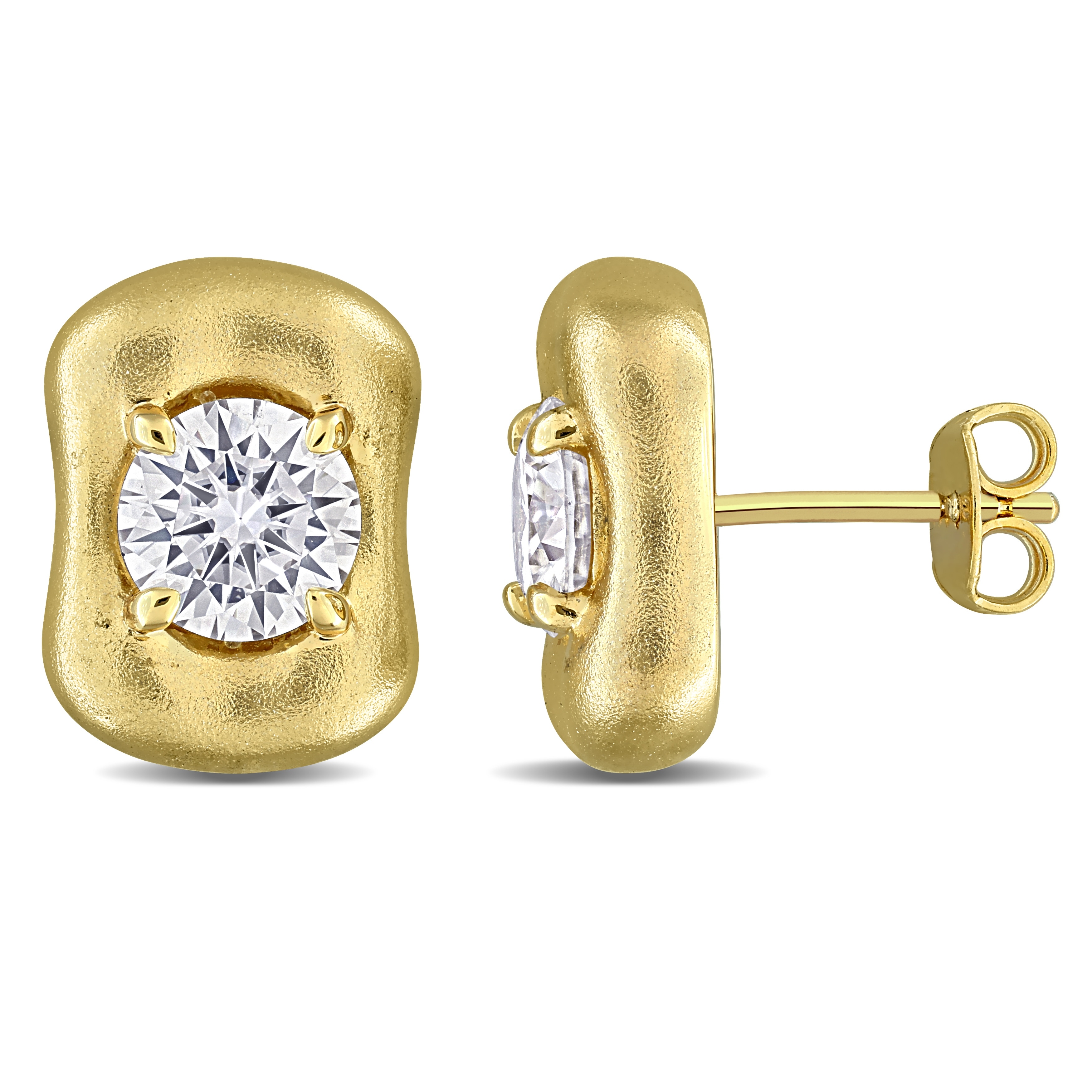 Miadora Lab Created White Moissanite Fashion Post Earrings Yellow Silver (1 7/8ct DEW)