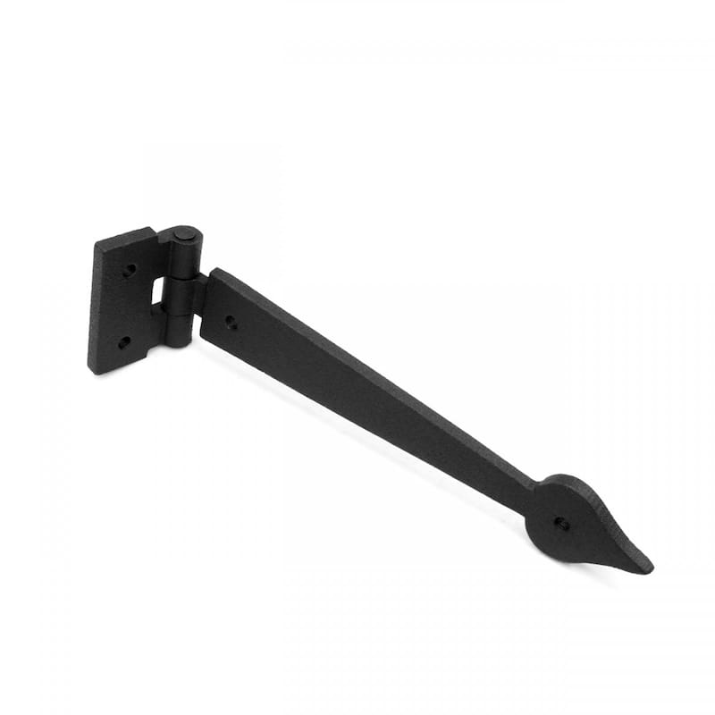 Black Wrought Iron Strap Hinge Pair 7-3/8" Spear Tip Flush Mount Strap Hinges with Mounting Hardware Renovators Supply