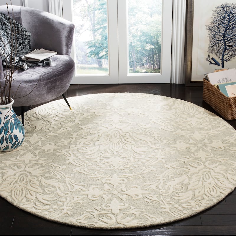 SAFAVIEH Handmade Blossom Ambroisine Modern Floral Wool Rug - 4' Round - Sage/Ivory