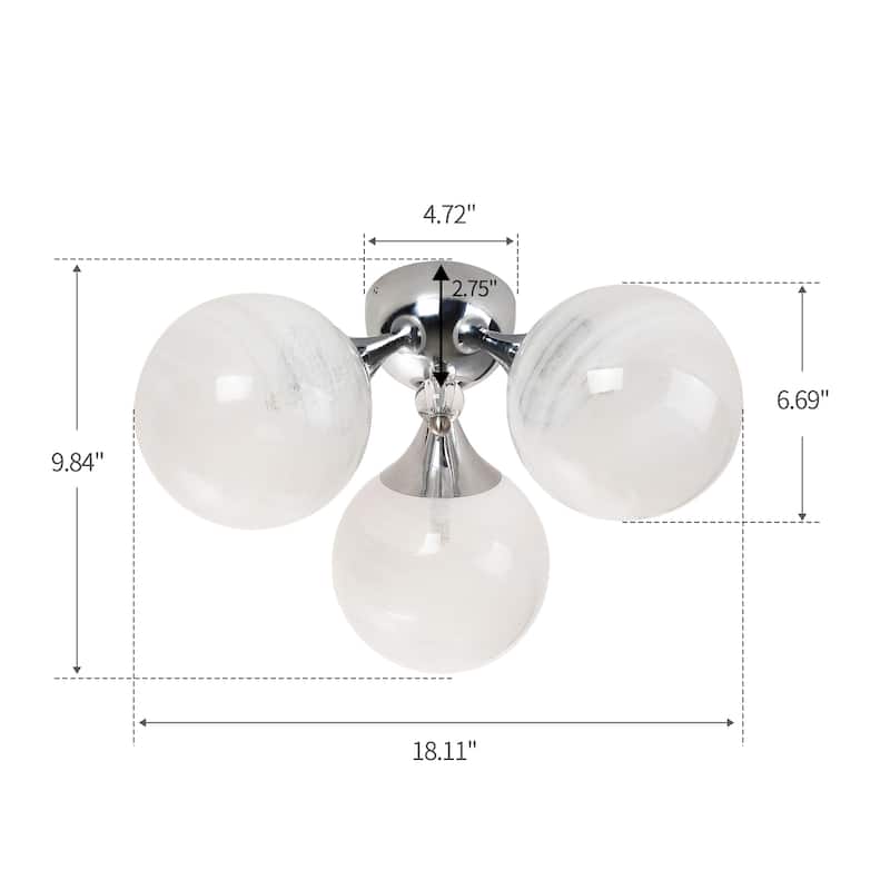 3-Light Stylish Triple White Bubble Glass Shaded Semi-Flush Mount Lamp