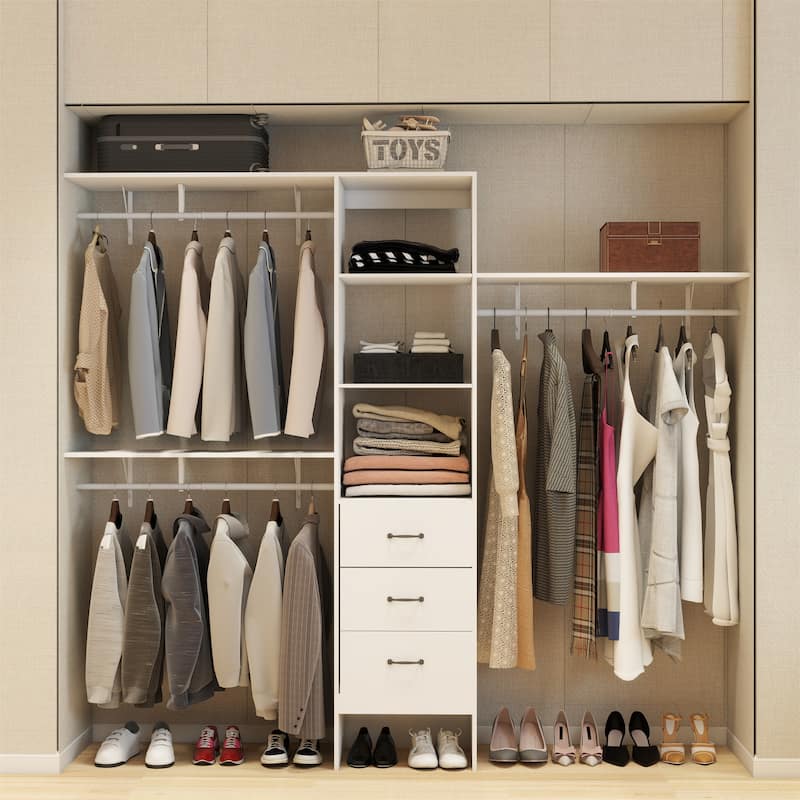 96" Coat Rack w/ 3 Adjustable Shelves,3 Expandable Hanger Rods,3 Drawers