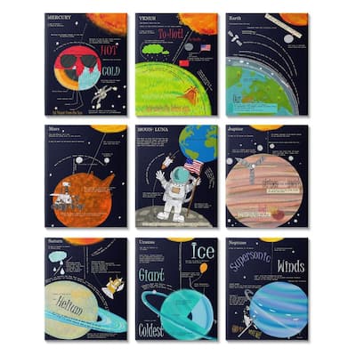 Stupell Facts about Our Solar System Astronaut Galaxy Travel 9 Piece Canvas Wall Art Set Design By Sangita Bachelet