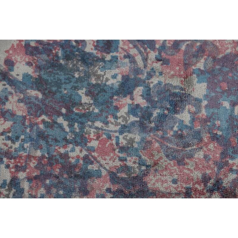 Contemporary Abstract Area Rug Hand-Knotted Multi-Color Wool Carpet - 6'7" x 9'8"