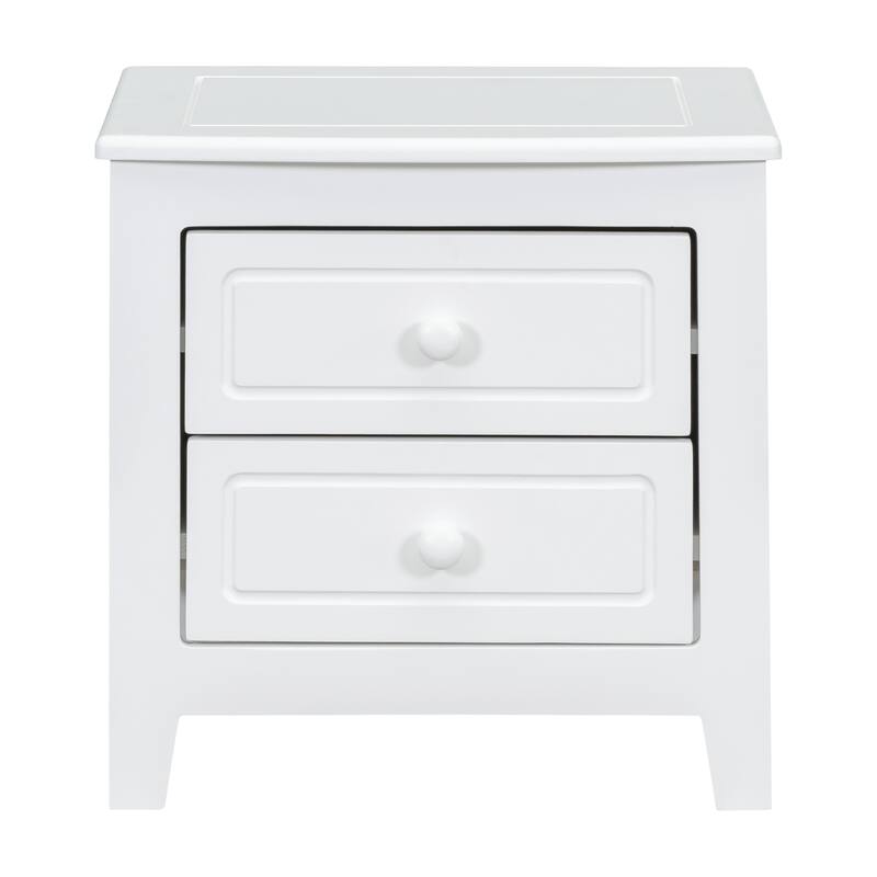 Mid-Century Retro 2-Drawer Nightstand - Classic Design Bedside Table for Bedroom (White) - White