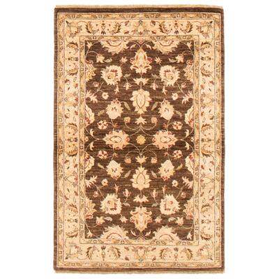 ECARPETGALLERY Hand-knotted Peshawar Oushak Dark Brown Wool Rug - 4'0 x 6'3