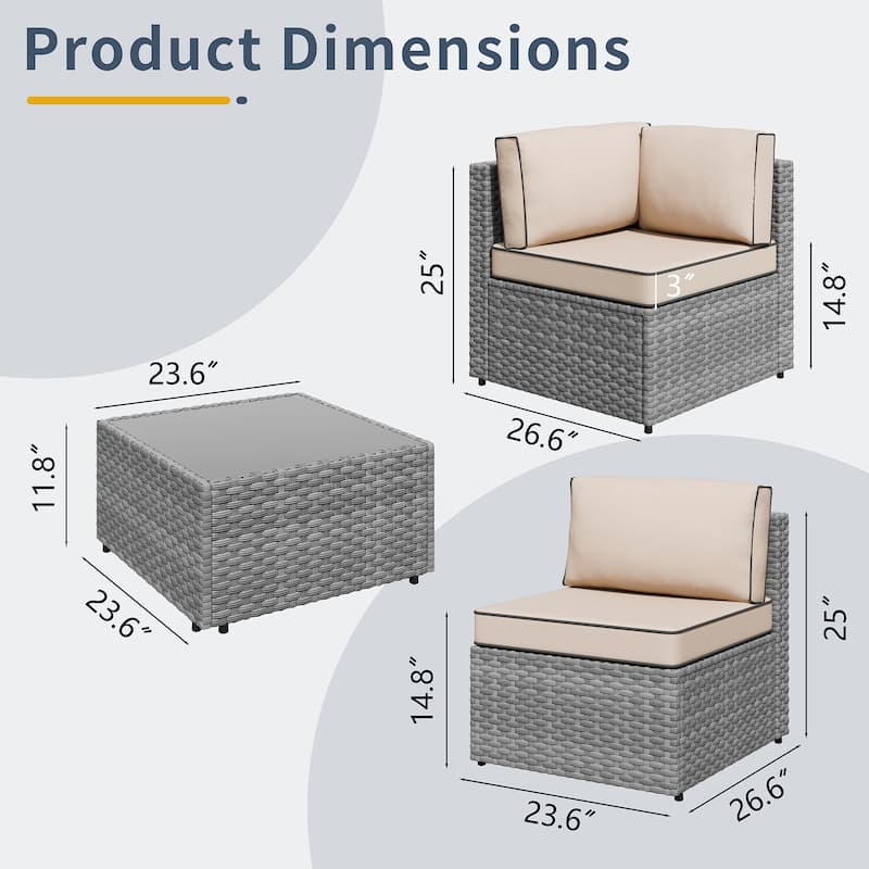 Outdoor 5-Piece Wicker Sectional Sofa Set with Table.