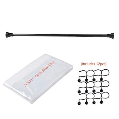Utopia Alley Adjustable 72-Inch Rust-Proof Aluminum Shower Curtain Tension Rod - Included PEVA Shower liner and shower hooks