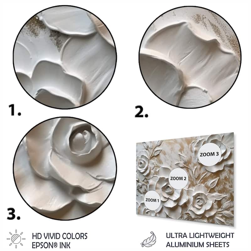 Designart "White Roses In Bloom" Floral Rose Metal Wall Art