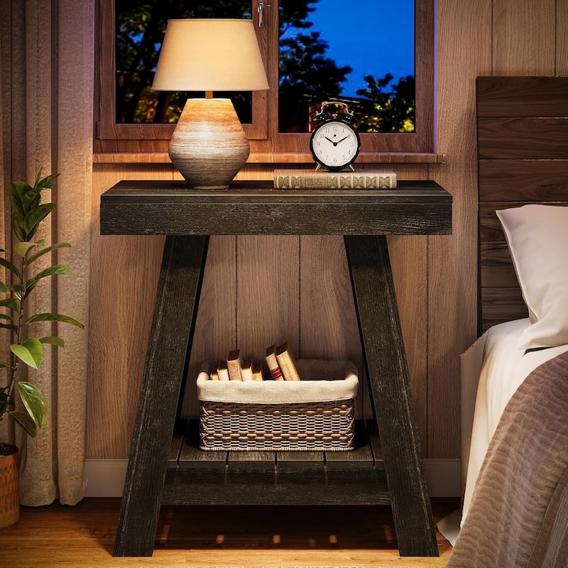 2-Tier Wooden End Table for Living Room, Bedroom, Small Spaces, Rustic Grey