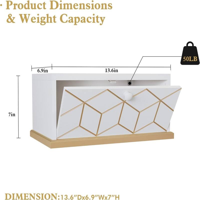 Floating Nightstand Small Nightstand with Flap Door - 6.69"D x 13.18"W x 6.92"H