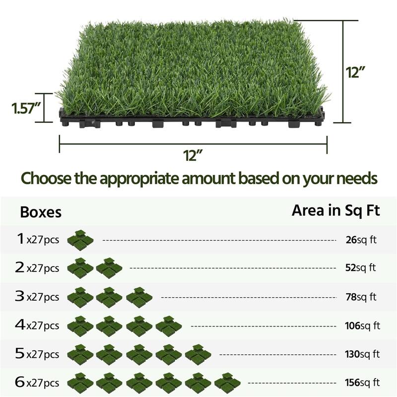 Yaheetech 27pcs 12"x 12" Artificial Grass Interlocking Tile Flooring - 12"x12"