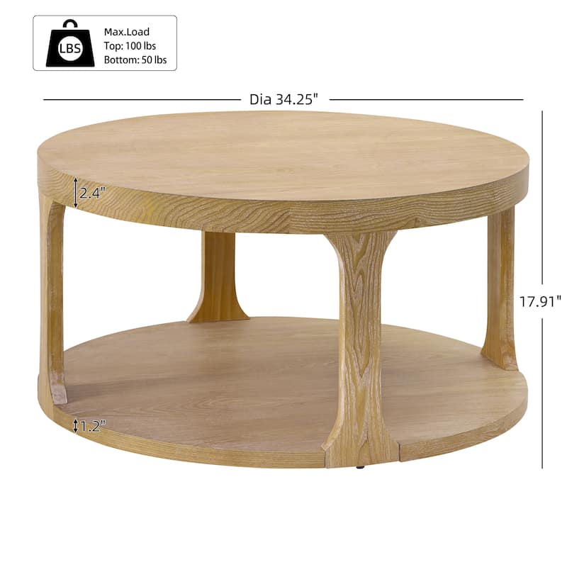 Christopher Knight Home - Modern Farmhouse Round Coffee Table with 2-Tier Storage Shelf