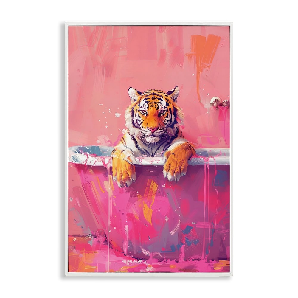 Stupell Bright Bathing Tiger in Tub Framed Giclee Art Design By LSR Design Studio