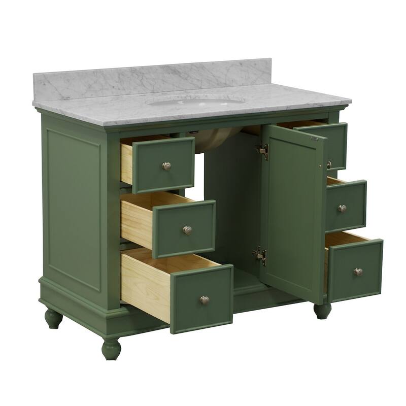 KitchenBathCollection Bella 42" Bathroom Vanity with Carrara Marble Top