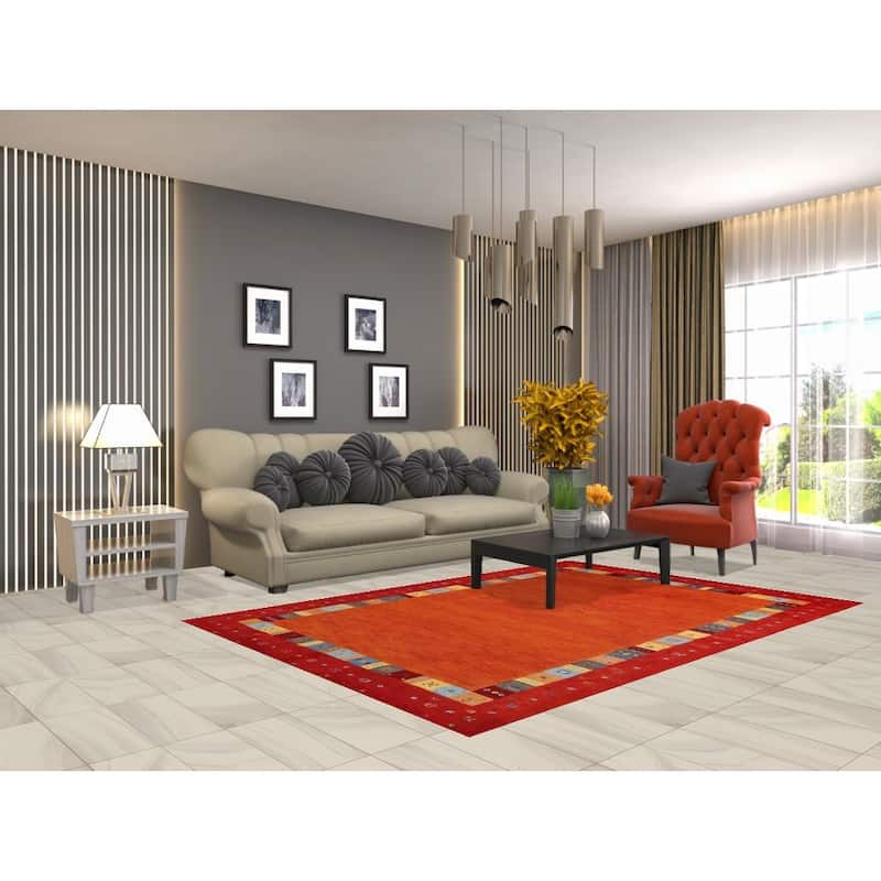 Orange Gabbeh Indian Area Rug Modern Handmade Wool Carpet - 5'3" x 7'7"