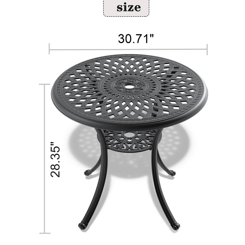 31" Modern Cast Aluminum Patio Table w/ Black Frame & Umbrella Hole - N/A