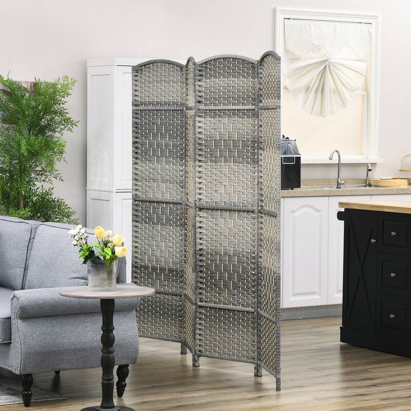 6' Tall Wicker Weave 6 Panel Room Divider Privacy Screen
