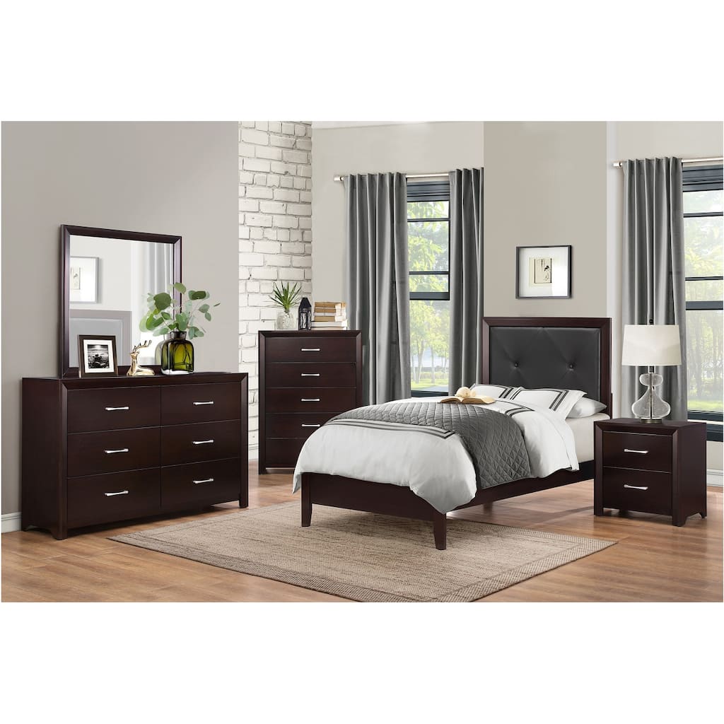 Elysee 3 Piece Espresso Modern Faux Leather Upholstered Tufted Panel Bedroom Set