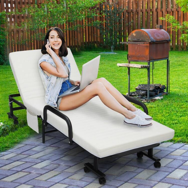 Adjustable Folding Guest Bed Frame with Mattress and Wheels