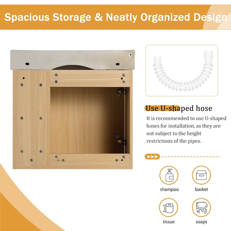 Malwee 24"/28" Floating Bathroom Vanity,Wall Mounted Bathroom Vanity with Ceramic Sink and Soft Close Door