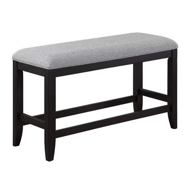 Patricia 48 Inch Counter Height Dining Bench, Black Wood and Gray Fabric